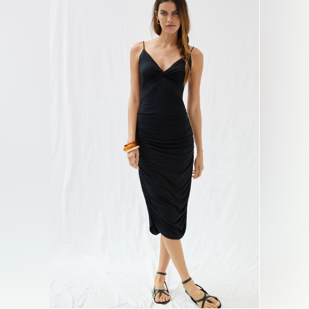 ANTHROPOLOGIE BLACK GATHERED SLIP DRESS LARGE